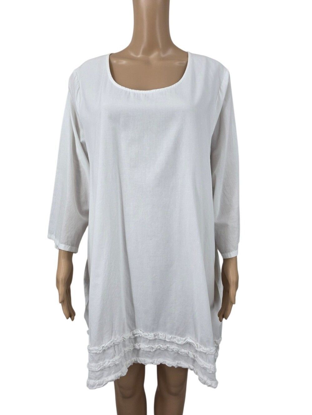 Tulip Cotton White Scoop Neck Tunic Top With Pockets